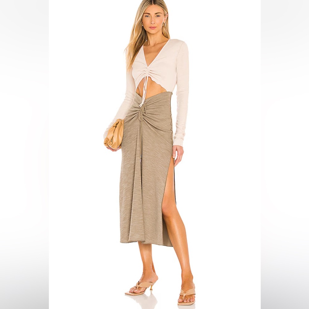 Song of Style Ezra Midi Dress in Ivory & Green Revolve